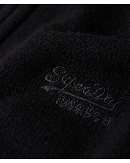 Superdry Black Essential Embroidered Knitted Half Zip Jumper for men