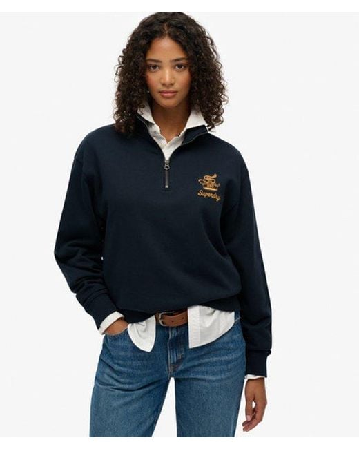 Superdry Blue & Co Country Club Crest Half Zip Sweatshirt