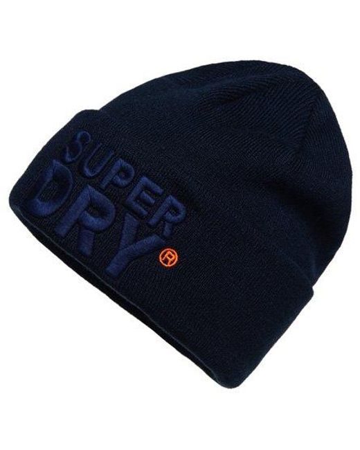 Superdry Blue S.D High Build Embroidered Beanie Dark for men