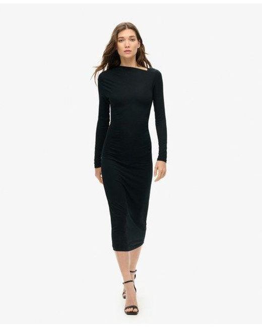 Superdry Black Long Sleeve Ruched Midi Dress