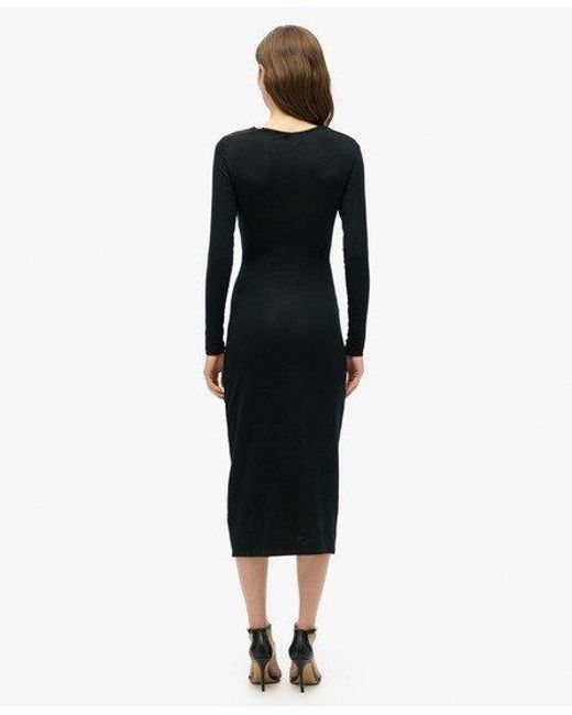 Superdry Black Long Sleeve Ruched Midi Dress