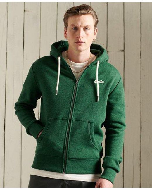 Superdry Fleece Orange Label Classic Zip Hoodie in Green for Men - Lyst