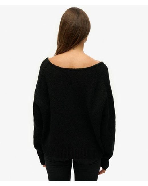 Superdry Black Oversized V Neck Jumper