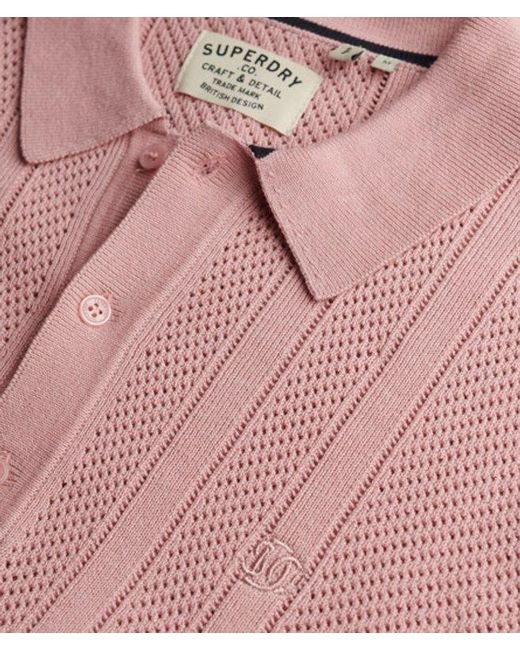 Superdry Pink & Co Knitted Texture Short Sleeve Polo Shirt for men