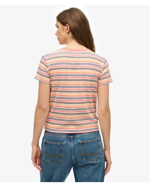 Superdry Pink & Co Ladies Slim Fit Essential Logo Striped Fitted T-shirt
