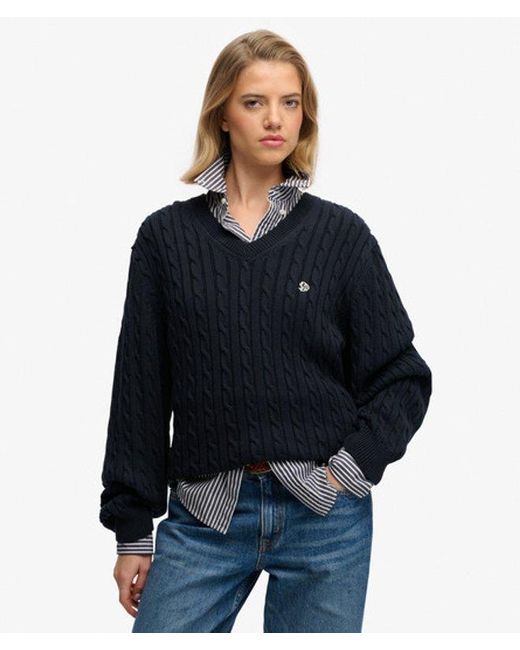 Superdry Blue & Co Oversized V Neck Cable Jumper