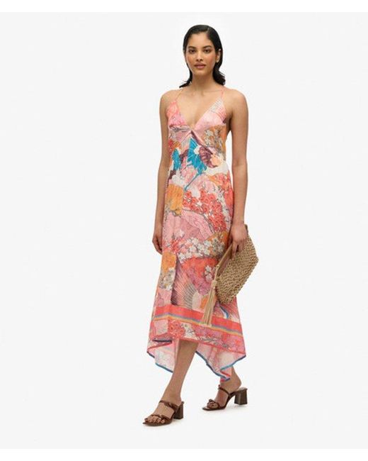 Superdry White Floral Print Jacquard Hanky Hem Dress
