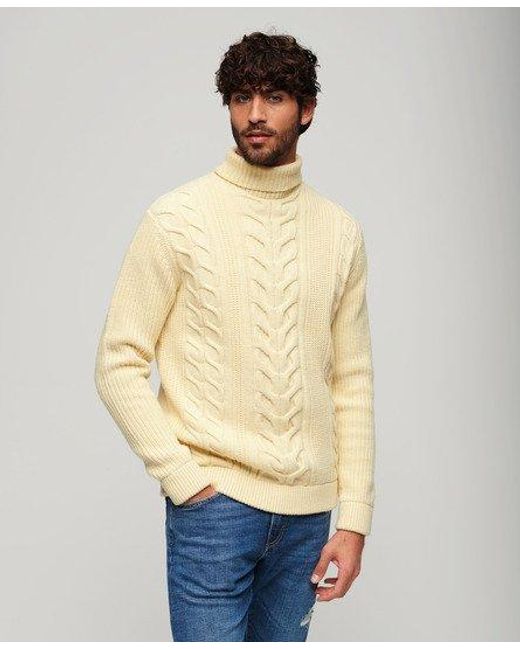 Superdry Natural The Merchant Store - Cable Roll Neck Jumper for men