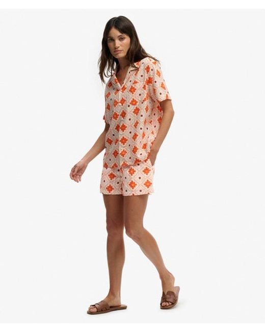 Superdry Orange Cotton Printed Beach Shorts