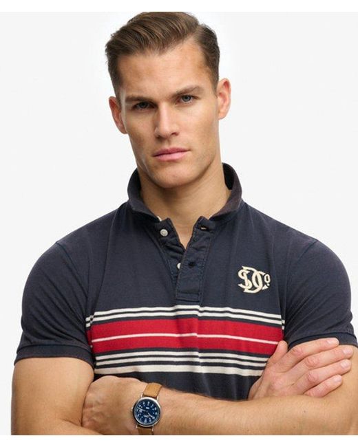 Superdry Blue & Co Vintage Stripe Jersey Polo Shirt for men