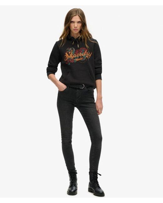 Superdry Black & Co Embroidered Graphic Tattoo Script Hoodie