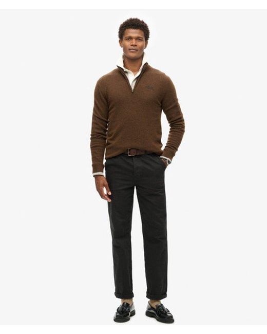 Superdry Brown Essential Embroidered Knitted Half Zip Jumper for men