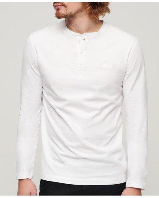 Superdry White Embroidered Organic Cotton Vintage Logo Henley Top for men