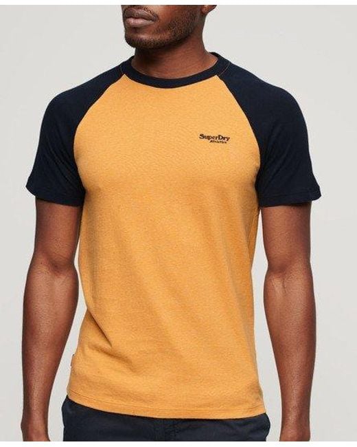 Superdry Orange Organic Cotton Essential Logo Baseball T-shirt for men