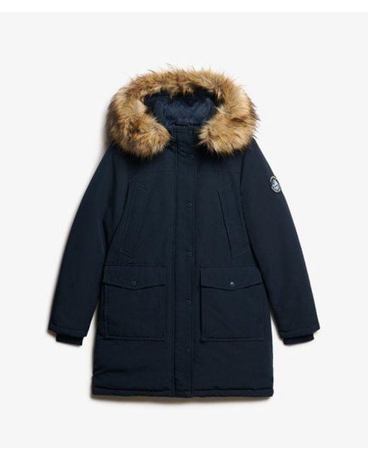 Superdry Blue Everest Faux Fur Parka Coat