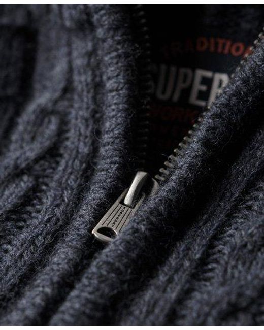 Superdry Blue Vintage Jacob Cable Knit Half Zip Jumper for men
