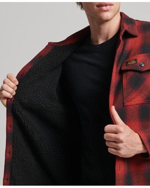 Superdry Red Sherpa Lined Miller Wool Overshirt for men