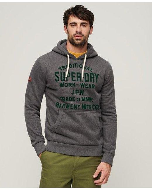 Superdry Gray Workwear Flock Graphic Hoodie for men