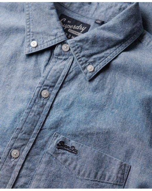 Superdry Blue Cotton Long-sleeved Chambray Shirt for men
