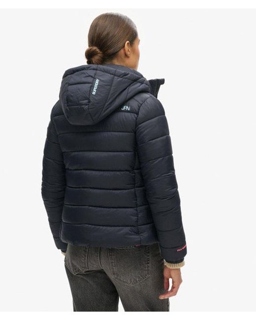 Superdry Blue Ladies Slim Fit Chevron Hooded Fuji Padded Jacket