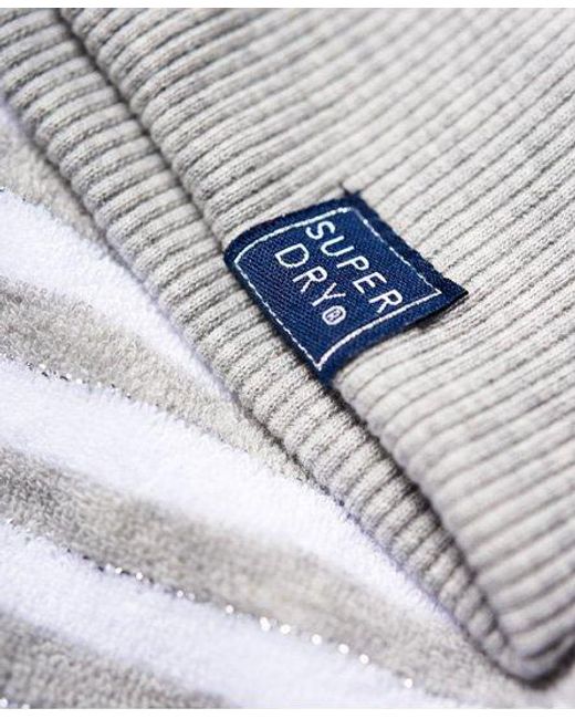 Superdry White Ebele Stripe Zip Hoodie Pebble Marl Stripe