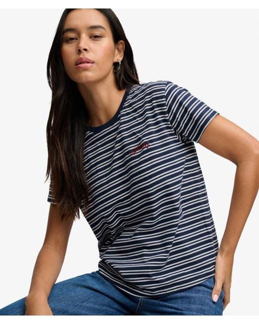 Superdry Blue & Co Essential Logo Striped Fitted T-shirt