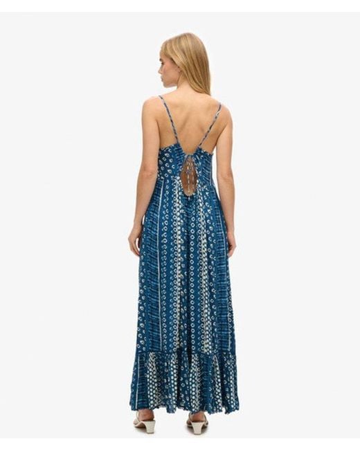 Superdry Blue Printed Maxi Beach Cami Dress