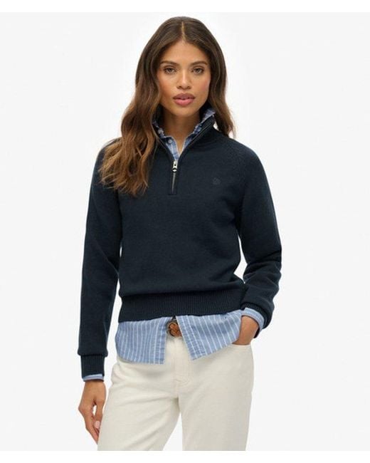 Superdry Blue Essentials Slim Half Zip Knit