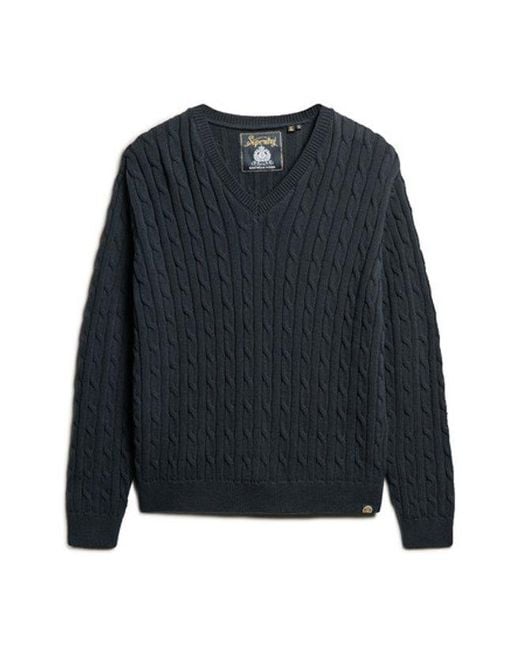 Superdry Blue & Co Ladies Lightweight Cable Knit Oversized V Neck Jumper