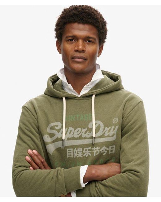Superdry Green Mens Classic Vintage Logo Heritage Hoodie for men