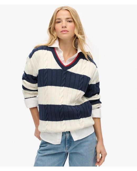 Pull overtaille torsadé et rayé à col v Superdry en coloris Blue