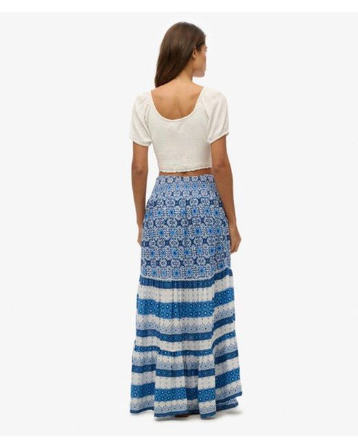Superdry Blue Printed Maxi Skirt