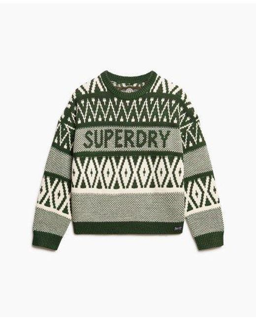 Superdry Green Branded Pattern Crew Jumper