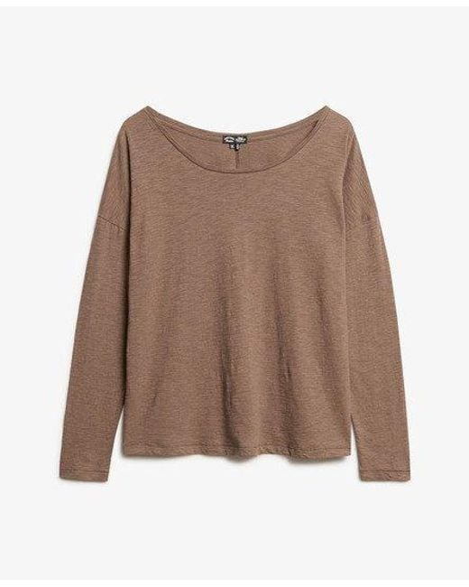 Superdry Brown Ladies Boxy Fit Long Sleeve Jersey Top