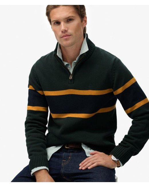 Superdry Black & Co Cotton Stripe Half Zip Knit for men