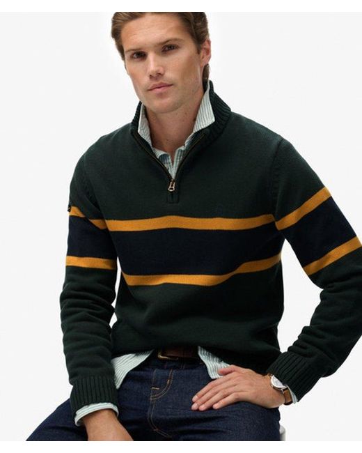 Homme Pull En Coton Rayé Demi-Zip Taille Superdry pour homme en coloris Black