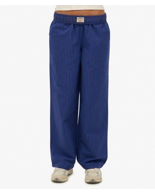 Superdry Blue Organic Cotton Stripe Elasticated Trousers