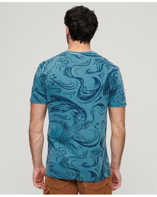 Superdry Blue Vintage Overdye Printed T-shirt for men