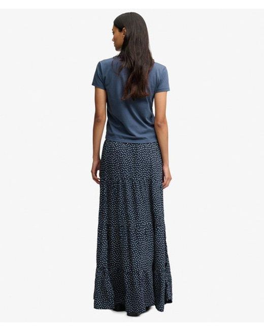 Superdry Blue Woven Tiered Maxi Skirt