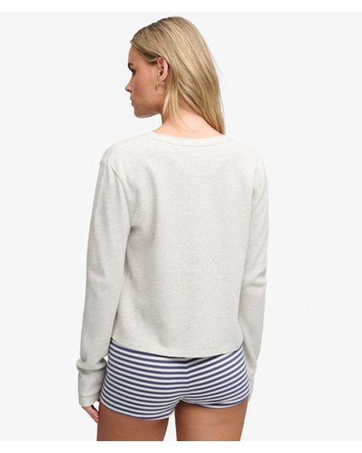 Superdry White & Co Athletic Essential Waffle Button Long Sleeve Top