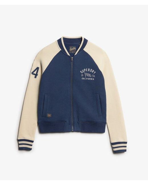 Superdry Blue & Co College Script Graphic Jersey Bomber Jacket