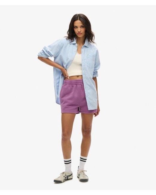 Superdry Purple Loose Fit Embroidered Vintage Wash Sweat Shorts