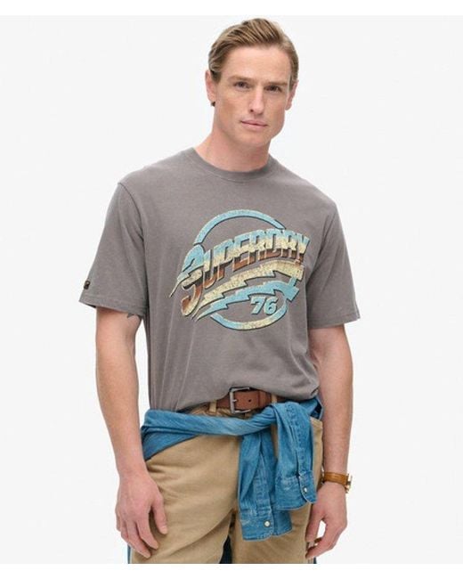 Superdry Gray Seventies Rock Graphic Band T-shirt for men