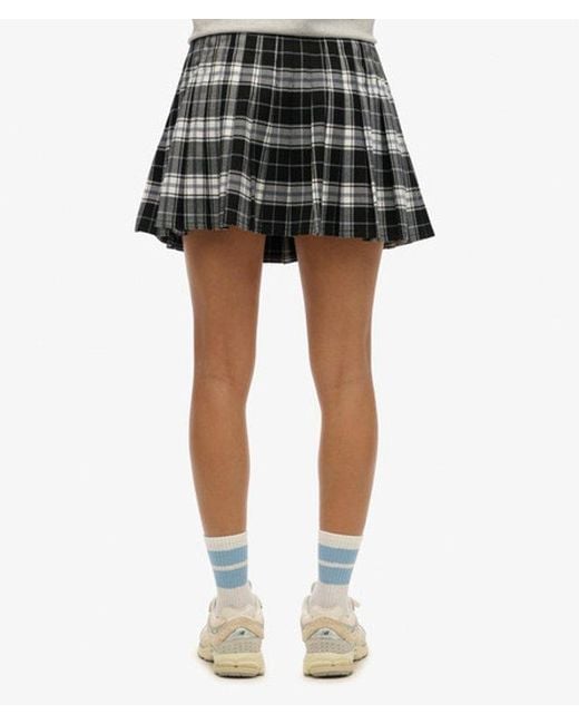 Superdry Black Check Pleated Mini Skirt