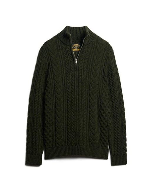 Superdry Green & Co Vintage Jacob Cable Knit Half Zip Jumper for men