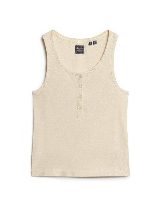Superdry Natural Ladies Slim Fit Ribbed Athletic Essentials Button Down Vest Top