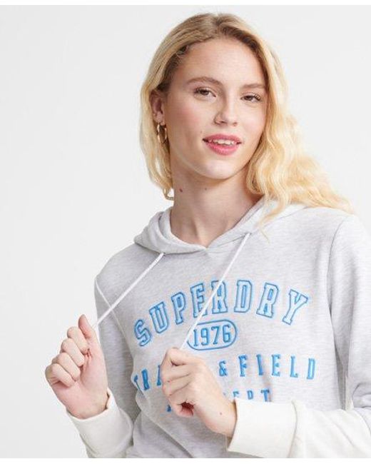 Superdry White Track & Field Colour Block Loopback Hoodie Ice Marl