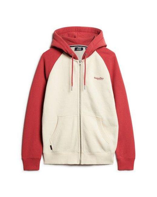 Superdry Red Essential Baseball Zip Hoodie Size: L for men
