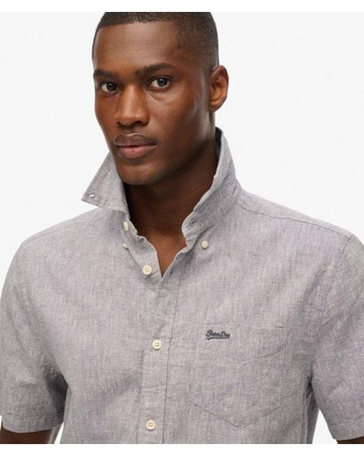 Superdry Gray & Co City Cotton Linen Short Sleeve Shirt for men