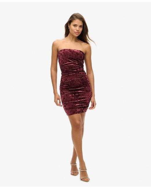 Superdry Red Velvet Bandeau Mini Dress